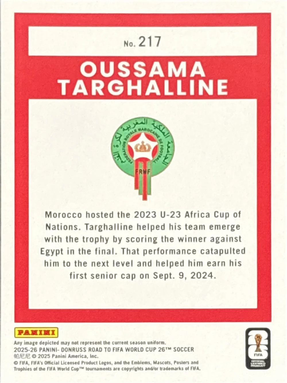 Panini Donruss Ossama Targhalline Rated Rookie Soccer Trading Card